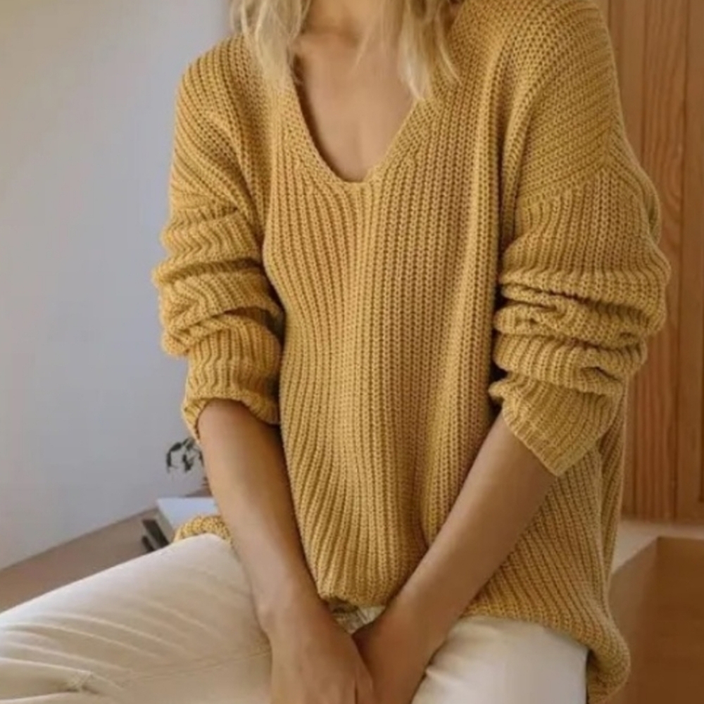 Jenni Kayne Cotton Cabin Cableknit Sweater Mustard Fisherman Size Small NWOT